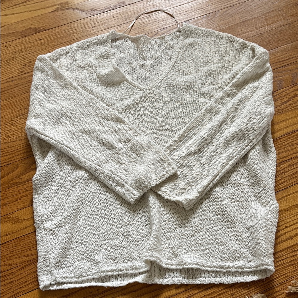 White 3/4 Sleeve Knit Sweater